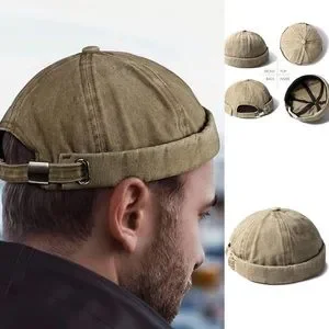 - KHAKI Brimless Men Cotton Rolled Vintage Docker Beanie Hat *NEW* 7181+17pB0L._AC_SY350_QL65_.jpg main image 4